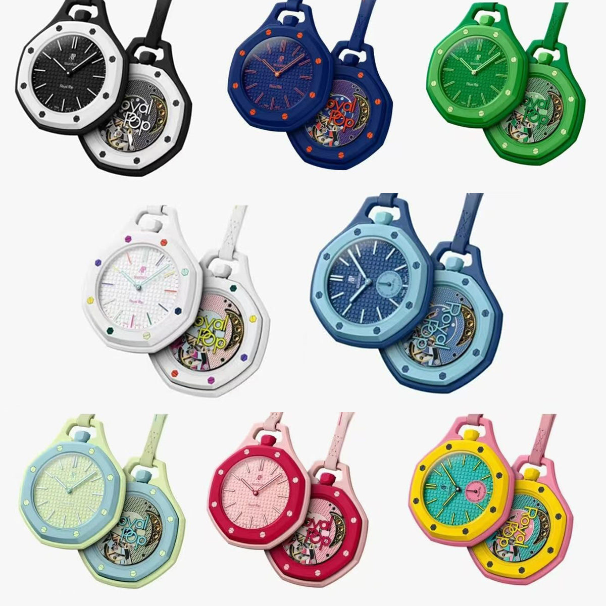 Royal Pop Hachi White-Black Octagonal Lanyard Pocket Watch