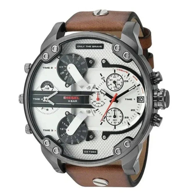 Diesel DZ7394 Mr. Daddy 2.0 Chronograph Men's Watch – Silver Dial & Brown Leather Strap
